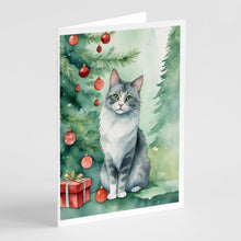 Load image into Gallery viewer, Australian Mist Cat By the Christmas Tree Greeting Cards - Blank Note Cards – 8-Pack of Artist-Designed Cards with Envelopes
