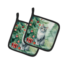 Load image into Gallery viewer, Australian Mist Cat By the Christmas Tree Pot Holders - Set of 2 Decorative Kitchen Helpers | Made in the USA