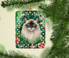 Load image into Gallery viewer, Balinese Cat By the Christmas Tree Porcelain Ornament