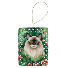 Load image into Gallery viewer, Balinese Cat By the Christmas Tree Porcelain Ornament
