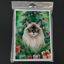Load image into Gallery viewer, Balinese Cat By the Christmas Tree Greeting Cards - Blank Note Cards – 8-Pack of Artist-Designed Cards with Envelopes