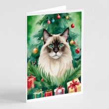 Load image into Gallery viewer, Balinese Cat By the Christmas Tree Greeting Cards - Blank Note Cards – 8-Pack of Artist-Designed Cards with Envelopes