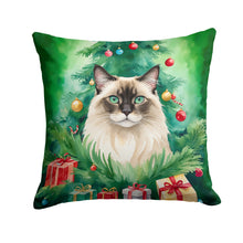 Load image into Gallery viewer, Balinese Cat By the Christmas Tree Throw Pillow - 14x14 Decorative Pillow – Art for Your Home &amp; Patio