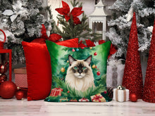 Load image into Gallery viewer, Balinese Cat By the Christmas Tree Throw Pillow