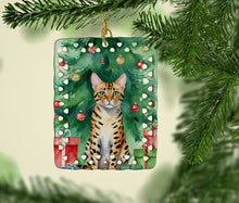 Load image into Gallery viewer, Bengal Cat By the Christmas Tree Porcelain Ornament