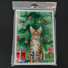 Load image into Gallery viewer, Bengal Cat By the Christmas Tree Greeting Cards - Blank Note Cards – 8-Pack of Artist-Designed Cards with Envelopes
