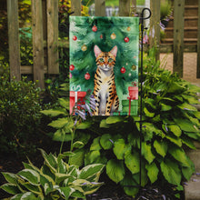 Load image into Gallery viewer, Bengal Cat Christmas Garden Flag - Cat by the Christmas Tree - Cat-Themed Holiday Yard Decor
