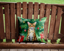 Load image into Gallery viewer, Bengal Cat By the Christmas Tree Throw Pillow - 14x14 Decorative Pillow – Art for Your Home &amp; Patio