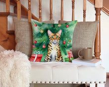 Load image into Gallery viewer, Bengal Cat By the Christmas Tree Throw Pillow - 14x14 Decorative Pillow – Art for Your Home &amp; Patio