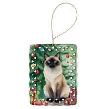 Load image into Gallery viewer, Birman Cat By the Christmas Tree Porcelain Ornament