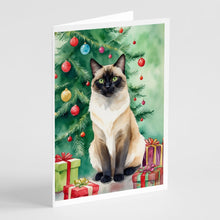Load image into Gallery viewer, Birman Cat By the Christmas Tree Greeting Cards - Blank Note Cards – 8-Pack of Artist-Designed Cards with Envelopes