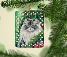 Load image into Gallery viewer, British Longhair Cat By the Christmas Tree Porcelain Ornament