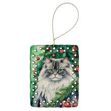 Load image into Gallery viewer, British Longhair Cat By the Christmas Tree Porcelain Ornament
