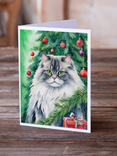 Load image into Gallery viewer, British Longhair Cat By the Christmas Tree Greeting Cards - Blank Note Cards – 8-Pack of Artist-Designed Cards with Envelopes