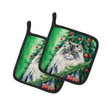 Load image into Gallery viewer, British Longhair Cat By the Christmas Tree Pot Holders - Set of 2 Decorative Kitchen Helpers | Made in the USA