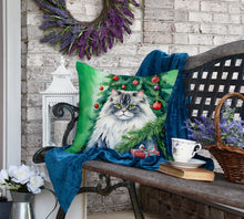 Load image into Gallery viewer, British Longhair Cat By the Christmas Tree Throw Pillow
