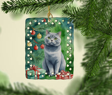 Load image into Gallery viewer, British Shorthair Cat By the Christmas Tree Porcelain Ornament
