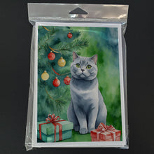 Load image into Gallery viewer, British Shorthair Cat By the Christmas Tree Greeting Cards - Blank Note Cards – 8-Pack of Artist-Designed Cards with Envelopes