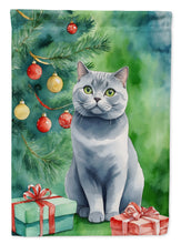Load image into Gallery viewer, British Shorthair Christmas Garden Flag - Cat by the Christmas Tree - Cat-Themed Holiday Yard Decor