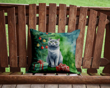 Load image into Gallery viewer, British Shorthair Cat By the Christmas Tree Throw Pillow - 14x14 Decorative Pillow – Art for Your Home &amp; Patio