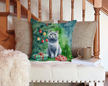 Load image into Gallery viewer, British Shorthair Cat By the Christmas Tree Throw Pillow - 14x14 Decorative Pillow – Art for Your Home &amp; Patio