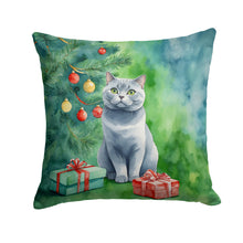 Load image into Gallery viewer, British Shorthair Cat By the Christmas Tree Throw Pillow - 14x14 Decorative Pillow – Art for Your Home &amp; Patio