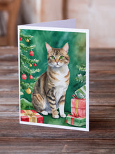 Load image into Gallery viewer, California Spangled Cat By the Christmas Tree Greeting Cards - Blank Note Cards – 8-Pack of Artist-Designed Cards with Envelopes
