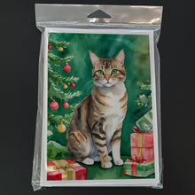 Load image into Gallery viewer, California Spangled Cat By the Christmas Tree Greeting Cards - Blank Note Cards – 8-Pack of Artist-Designed Cards with Envelopes