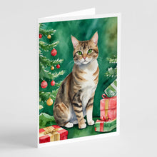 Load image into Gallery viewer, California Spangled Cat By the Christmas Tree Greeting Cards - Blank Note Cards – 8-Pack of Artist-Designed Cards with Envelopes
