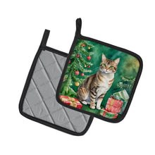 Load image into Gallery viewer, California Spangled Cat By the Christmas Tree Pot Holders - Set of 2 Decorative Kitchen Helpers | Made in the USA