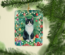 Load image into Gallery viewer, Chantilly Tiffany Cat By the Christmas Tree Porcelain Ornament