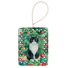 Load image into Gallery viewer, Chantilly Tiffany Cat By the Christmas Tree Porcelain Ornament