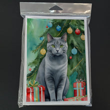 Load image into Gallery viewer, Chartreux Cat By the Christmas Tree Greeting Cards - Blank Note Cards – 8-Pack of Artist-Designed Cards with Envelopes