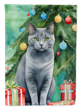 Load image into Gallery viewer, Chartreux Christmas Garden Flag - Cat by the Christmas Tree - Cat-Themed Holiday Yard Decor