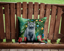 Load image into Gallery viewer, Chartreux Cat By the Christmas Tree Throw Pillow - 14x14 Decorative Pillow – Art for Your Home &amp; Patio