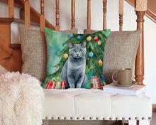 Load image into Gallery viewer, Chartreux Cat By the Christmas Tree Throw Pillow - 14x14 Decorative Pillow – Art for Your Home &amp; Patio
