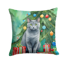 Load image into Gallery viewer, Chartreux Cat By the Christmas Tree Throw Pillow - 14x14 Decorative Pillow – Art for Your Home &amp; Patio