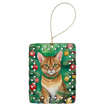 Load image into Gallery viewer, Chausie Cat By the Christmas Tree Porcelain Ornament