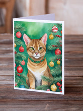 Load image into Gallery viewer, Chausie Cat By the Christmas Tree Greeting Cards - Blank Note Cards – 8-Pack of Artist-Designed Cards with Envelopes