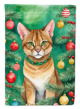 Load image into Gallery viewer, Chausie Christmas Garden Flag - Cat by the Christmas Tree - Cat-Themed Holiday Yard Decor