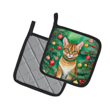 Load image into Gallery viewer, Chausie Cat By the Christmas Tree Pot Holders - Set of 2 Decorative Kitchen Helpers | Made in the USA