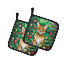 Load image into Gallery viewer, Chausie Cat By the Christmas Tree Pot Holders - Set of 2 Decorative Kitchen Helpers | Made in the USA