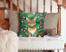 Load image into Gallery viewer, Chausie Cat By the Christmas Tree Throw Pillow - 14x14 Decorative Pillow – Art for Your Home &amp; Patio