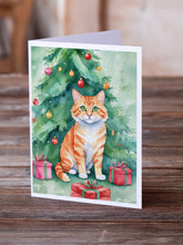 Load image into Gallery viewer, Cheetoh Cat By the Christmas Tree Greeting Cards - Blank Note Cards – 8-Pack of Artist-Designed Cards with Envelopes