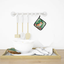 Load image into Gallery viewer, Cheetoh Cat By the Christmas Tree Pot Holders - Set of 2 Decorative Kitchen Helpers | Made in the USA