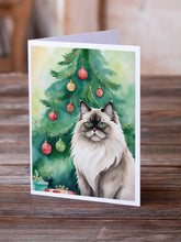 Load image into Gallery viewer, Colorpoint Longhair Cat By the Christmas Tree Greeting Cards - Blank Note Cards – 8-Pack of Artist-Designed Cards with Envelopes