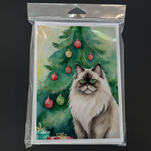 Load image into Gallery viewer, Colorpoint Longhair Cat By the Christmas Tree Greeting Cards - Blank Note Cards – 8-Pack of Artist-Designed Cards with Envelopes