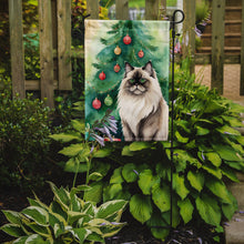 Load image into Gallery viewer, Colorpoint Longhair Christmas Garden Flag - Cat by the Christmas Tree - Cat-Themed Holiday Yard Decor