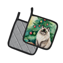 Load image into Gallery viewer, Colorpoint Longhair Cat By the Christmas Tree Pot Holders - Set of 2 Decorative Kitchen Helpers | Made in the USA