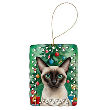 Load image into Gallery viewer, Colorpoint Shorthair Cat By the Christmas Tree Porcelain Ornament
